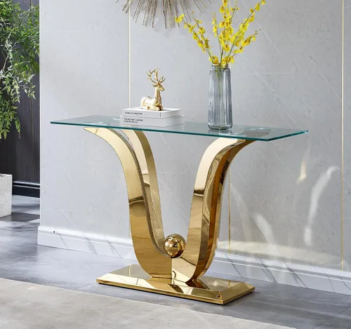 Vista 17 de SSLine Mesa de centro moderna de 1 pieza para sala de estar, mesa de centro de vidrio templado de lujo con base de acero inoxidable en forma de flor