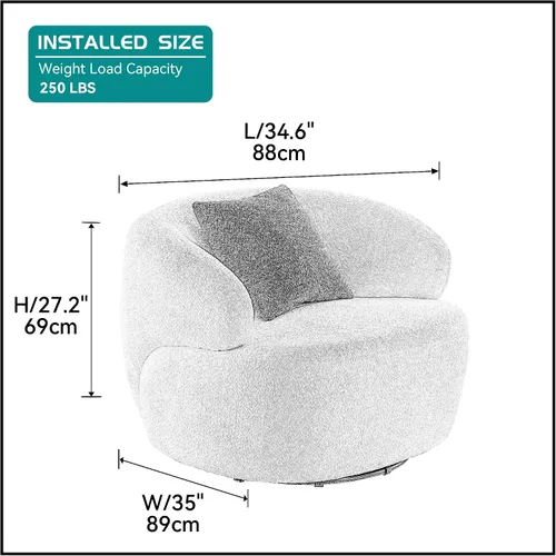 Vista 2 de Silla giratoria naranja con forma de barril, moderno círculo redondo individual con almohada para sala de estar, dormitorio, espacio pequeño, tela