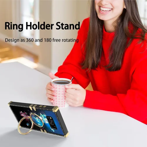 Vista 7 de Funda para Samsung Galaxy S8 Plus con soporte de anillo, patrón de moda, parte trasera de policarbonato duro y TPU suave, cubierta de protección a