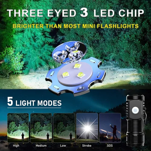 Vista 7 de Linternas recargables de alto lúmenes, paquete de 4 con mini caja de linterna 3 LED Emergency Handheld Flashlight, 5-Modes Mini Rechargeable