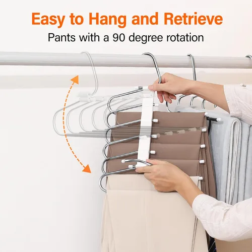 Vista 3 de Perchas Plegables Mejoradas para Pantalones que Ahorran Espacio, Perchero de Ropa de 6 Niveles, Organizador de Closet Multifuncional de Acero