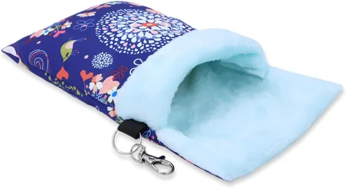 Vista 4 de Wontee Saco de dormir para mascotas pequeñas, saco de dormir cálido para hámsters, erizos, planeadores de azúcar, ardillas (M, alce azul)