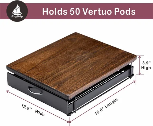Vista 3 de FlagShip Soporte para cápsulas Nespresso, cajón de cápsulas Vertuo, almacenamiento de cápsulas de café para Vertuo Pod con elegante tapa de madera