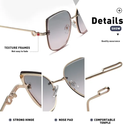Vista 5 de Bevi Gafas de sol vintage sin montura de metal con protección UV 400, gafas de moda para mujer