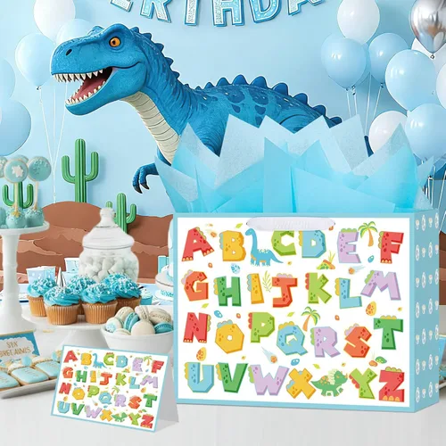 Vista 6 de woric Bolsa de regalo grande de 14.5 pulgadas, bolsas de regalo de cumpleaños azules con papel de seda y tarjeta de felicitación para niños y niñas