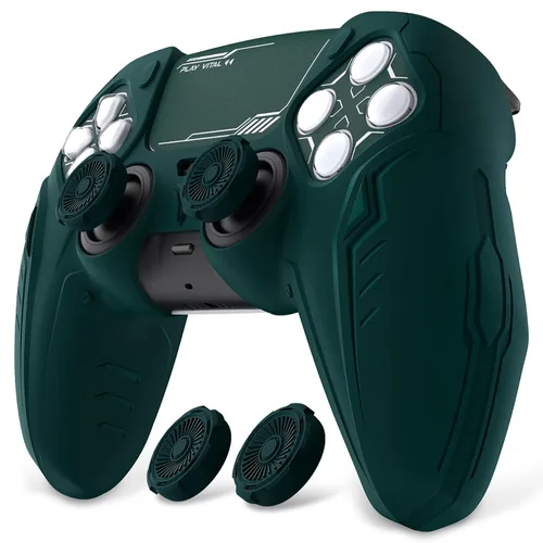 Vista 12 de PlayVital 2 Pack Silicone Skin Set for PS5 Controller - Charging Dock Compatible, Full Protection Case with Futuristic CyberMech Design, Soft Cover