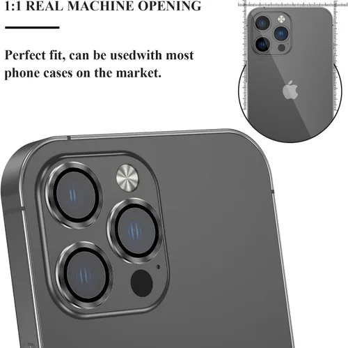 Vista 6 de Protector de lente de cámara compatible con iPhone 14 Pro/Max, funda de vidrio templado para anillo de cámara, resistente a roturas, resistente a