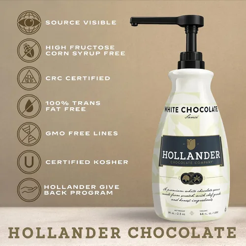 Vista 4 de White Chocolate Café Sauce™ de Hollander Chocolate Co. Perfecto para el profesional o el hogar barista Certificado Rainforest Alliance