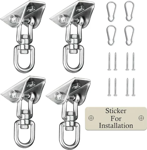 Vista 8 de Perchas de columpio resistentes para juegos de madera, capacidad de 2000 libras, colgador de hamaca giratorio de acero inoxidable 360, accesorios