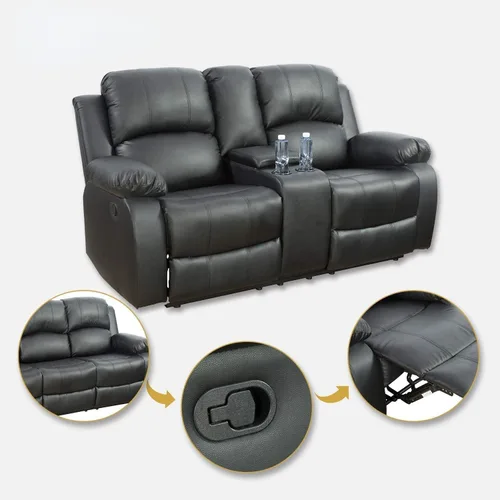 Vista 7 de Juego de muebles de cuero regenerado para sala de estar, juego de sofá reclinable, juego de muebles de dos plazas en sala de estar, sofá reclinable