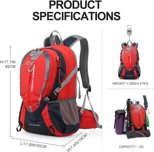 Vista 2 de INOXTO Mochila pequeña de senderismo con vejiga de agua de 2L y cubierta impermeable contra la lluvia, mochila de hidratación de 25L para viajes