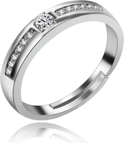 Vista 2 de Uloveido - Juego de 2 anillos de compromiso ajustables para él y ella con diseño de corazón a juego, regalo de boda para parejas LB018