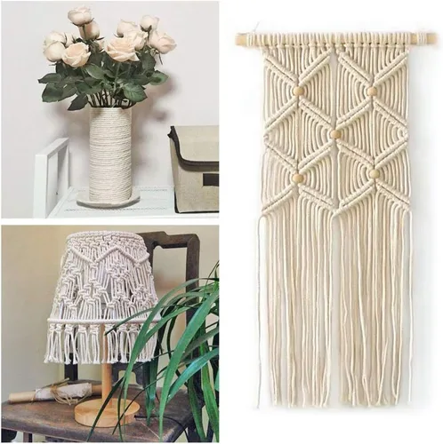 Vista 4 de Cuerda de macramé de 0.118 in x 328 yardas Cuerda de macramé 100% algodón natural 3 hebras de algodón trenzado para colgar plantas hecho a mano