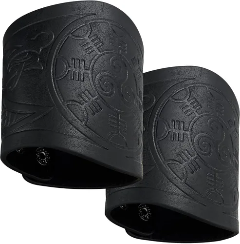 Vista 10 de AZORA Pulsera de cuero con guantelete medieval, con hebilla, brazalete ancho, armadura, 2 unidades Martillo Bracers-negro