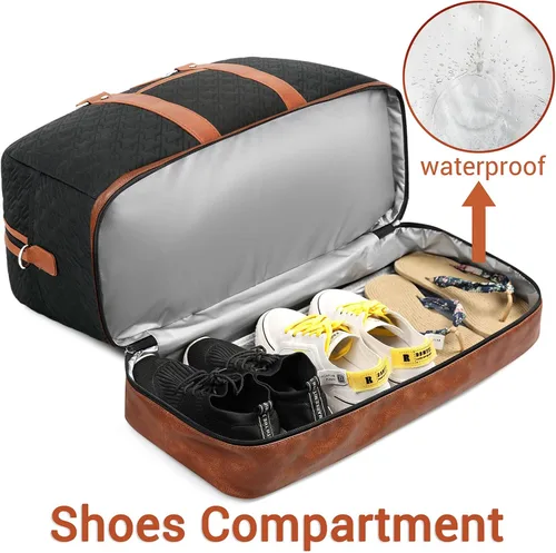 Vista 73 de IBFUN Bolsas de fin de semana para mujer, bolsa grande de lona para viaje, bolsa de viaje con compartimento para zapatos, 21 pulgadas, juego de 3
