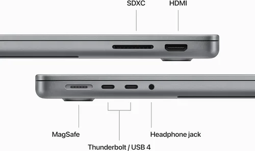 Vista 7 de Apple Laptop MacBook Pro 2023 con chip M3, CPU 8 núcleos, GPU 10 núcleos, para Apple Intelligence, Liquid Retina XDR 14.2 pulgadas, memoria Gris