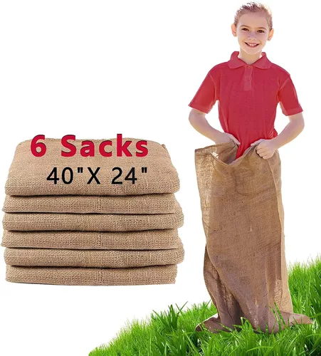 Vista 8 de Paquete de 4 bolsas de arpillera para carreras de sacos de patatas de 24 x 40 pulgadas, juegos de césped al aire libre para niños y adultos