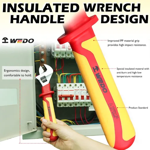 Vista 4 de WEDO Llave ajustable aislada de 6 pulgadas, llave de inyección ajustable VDE 1000V, llave de seguridad para electricistas, acero al cromo vanadio