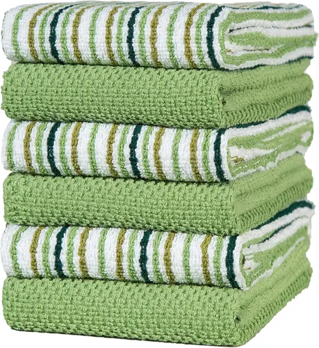 Vista 20 de Toallas de cocina de 16 x 26 pulgadas, paquete de 6 toallas de mano grandes de algodón, paños de cocina, diseño de rayas de palomitas de maíz, juego