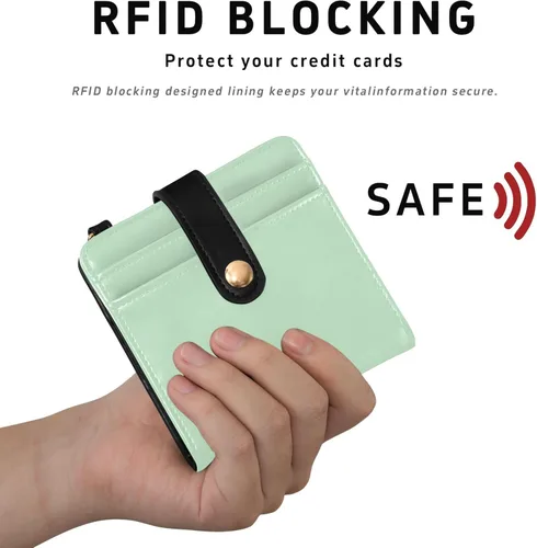Vista 4 de Burbuja Mint Green Womens Wallet Slim PU Leather Wallet with RFID Blocking, Bifold Zipper Coin ID Window Holder for Ladies