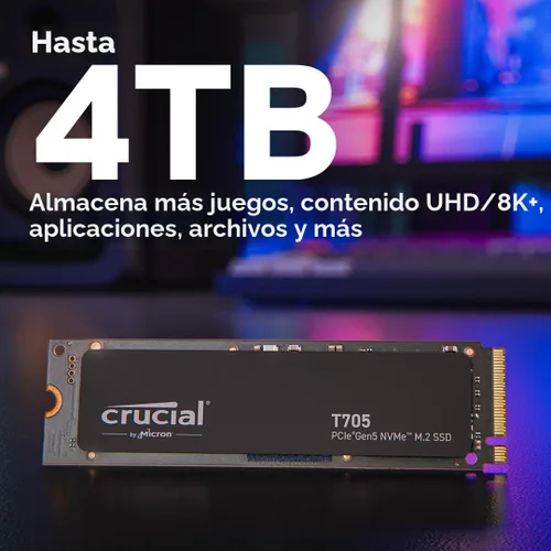 Vista 6 de Crucial T705 PCIe Gen5 NVMe SSD de 1 TB, hasta 13,600 MB/s, TLC NAND, compatible con Intel y Ryzen, para juegos intensivos y almacenamiento de alta
