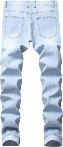 Vista 2 de Baylvn Pantalones de mezclilla para hombre, rasgados, desgastados, rectos, ajustados, casuales, a la moda