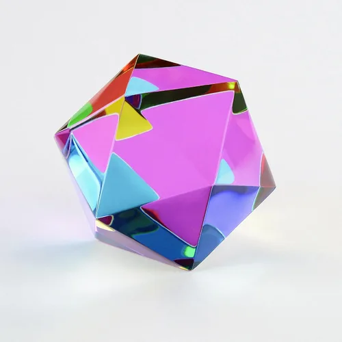 Vista 5 de CMY Cubes The Motus (1.969 in) - Poliedro cian, magenta y amarillo - Mezcla de colores sustractiva icosaedro óptico - Enseña la mezcla