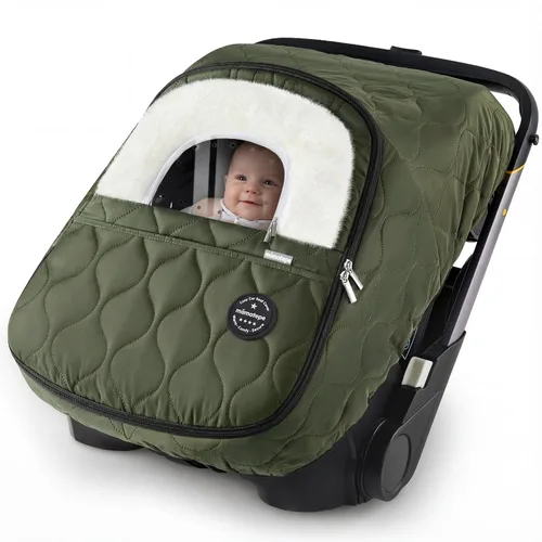 Vista 11 de Funda de asiento de automóvil para bebé, impermeable, resistente al viento, forro polar cálido transpirable con cremallera completa para asiento
