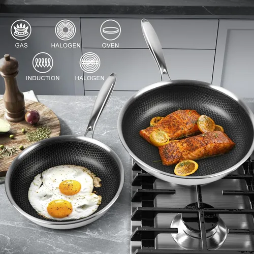 Vista 4 de Innerwell - Sartén de acero inoxidable de 8 pulgadas con revestimiento de nido de abeja antiadherente, sartén para huevos y tortillas, cocina