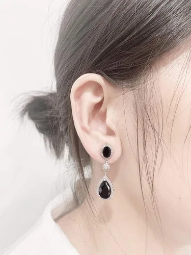 Vista 5 de SELOVO Pendientes colgantes con forma de lágrima en tono plateado para fiestas, Plata Circonita cúbica, Circonia cúbica