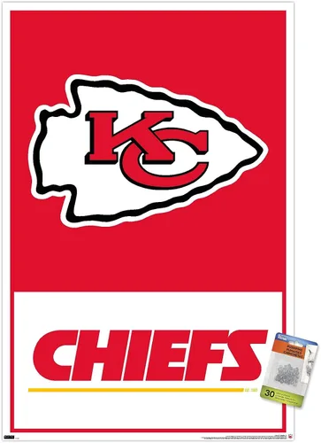 Vista 7 de Trends International NFL Kansas City Chiefs - Póster de pared con logotipo 21, 14.72 x 22.37 pulgadas, paquete de póster premium y alfileres