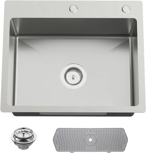 Vista 23 de Fregadero Negro de Cocina y Bar, Fregadero de Cocina de Acero Inoxidable de 15 x 17 Pulgadas para Empotrar, Fregadero de Bar Moderno de Un Solo
