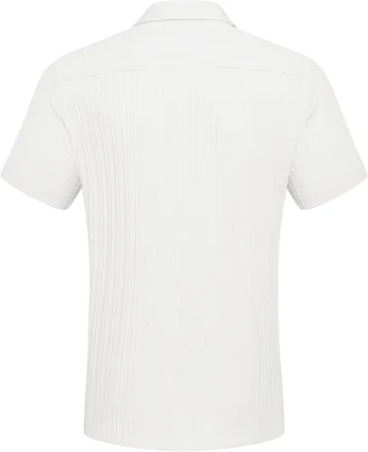 Vista 6 de COOFANDY - Camisas de botones casuales para hombre, de manga corta, con textura, camisa de playa de verano con bolsillo