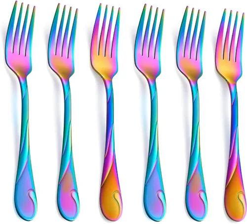 Vista 7 de Juego de 6 tenedores para ensalada de acero inoxidable de 6.9 pulgadas, tenedor de postre de metal negro brillante, tenedor pequeño para tartas
