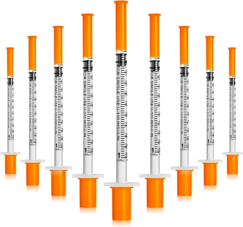 Vista 9 de CAILOS - Jeringa de 30G 0.5ml U-100, 0.5cc, calibre 30, 5/16 de pulgada (8mm), suministros de laboratorio desechables, paquete de 20