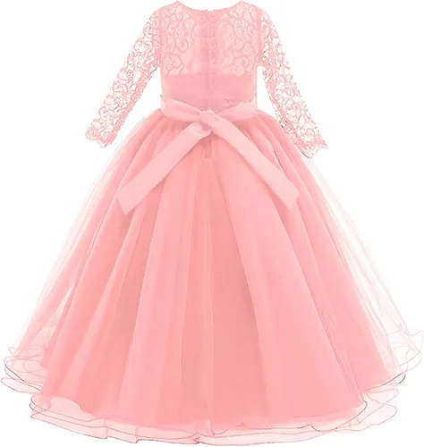 Vista 3 de Vestidos de punto de manga larga para niña pequeña, vestidos de princesa tutú de malla de encaje