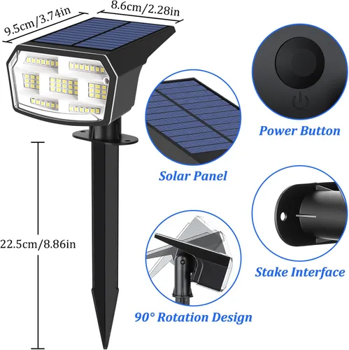Vista 7 de Sucolite Paquete de 6 Focos Solares para Exteriores Impermeables IP65, 3 Modos de Iluminación, Focos Solares de Paisajismo 2 en 1 para Patio, 59