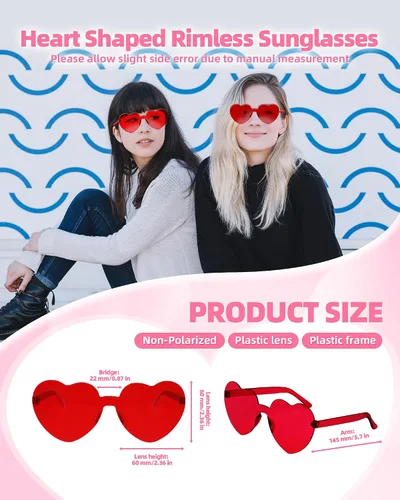 Vista 3 de WDYHILE Heart Shaped Sunglasses, Candy Color Rimless Sunglasses 6 Pairs for Women Bachelorette Party Trendy Eyewear