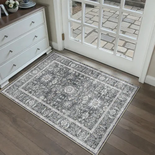 Vista 64 de PureCozy Alfombra de área beige de 2 x 3 pulgadas, lavable, vintage, pequeña, para entrada, cocina, suave, retro, floral, de pelo bajo, tapete