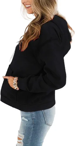 Vista 3 de Davenil Sudadera con capucha para mujer, cómoda, de forro polar, manga larga, con bolsillo, para mujer