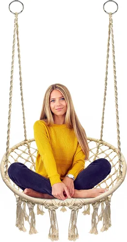 Vista 7 de Sorbus Silla Hamaca de Macramé Banco Columpio Colgante, Perfecta para Interior, Exterior, Dormitorio de Chicas Adolescentes, Hogar, Habitación