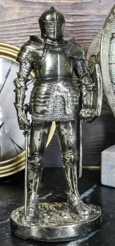 Vista 9 de Ebros Gift Traje medieval de armadura Valiant Espadachín valiente Corazón de León Caballero Escudo de Armas Figura 7" H