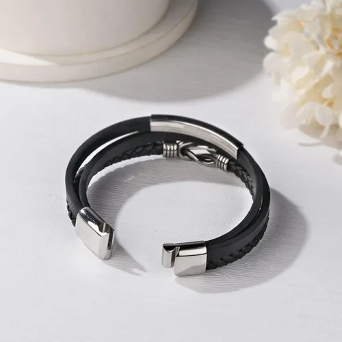 Vista 6 de Pulsera de cuero trenzado con texto en inglés To My SonTo My Grandson, pulsera inspiradora de acero inoxidable para hombre, regalos para hijo