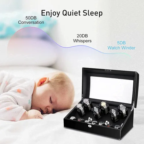 Vista 4 de Watch Winder, 6 Watch Winder Box with 7 Extra Storage, Black Wooden Shell, Watch Winder Display Case with Quiet Motor and Flexible Watch Pillows