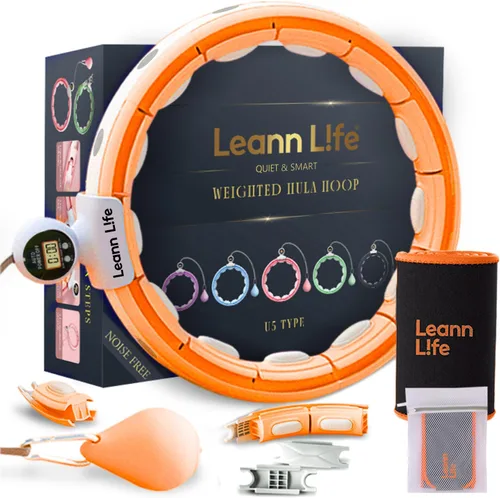 Vista 20 de Leann L!fe U5 Smart Weighted Hula Hoop with Counter –16 Knots, 28"–46" Adjustable Infinity Hoop Plus Size, Quiet Rubberized Wheels, Ab Workout