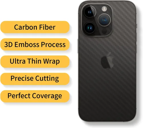 Vista 2 de Paquete de 2 calcomanías para iPhone 15, película protectora de vidrio transparente de fibra de carbono brillante, delgada, ultraligera, protector
