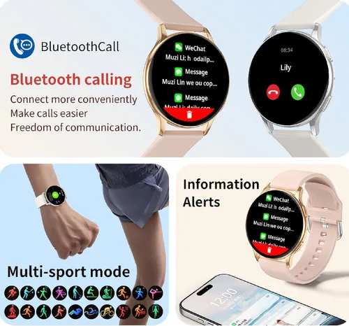 Vista 5 de Reloj inteligente para mujer, pantalla AMOLED Ultra-HD de 1.32 pulgadas, (responder/hacer llamadas) con asistente de voz NFC/AI, compatible