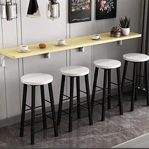 Vista 9 de Mesa de comedor plegable montada en la pared, mesa plegable de madera, mesa larga y estrecha, adecuada para tienda de té con leche, mesa de bar