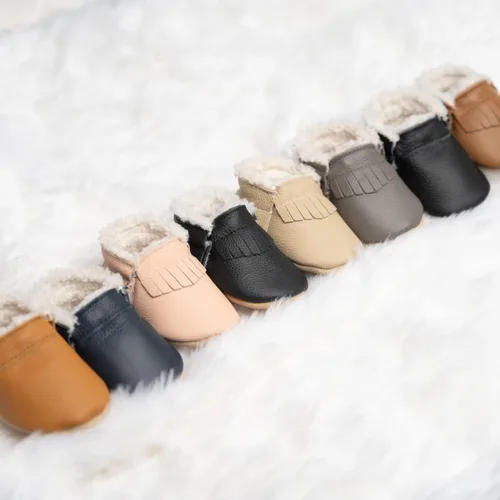 Vista 6 de BirdRock Baby Mocasines Sherpa - Zapatos de invierno acogedores de cuero genuino para niños y niñas