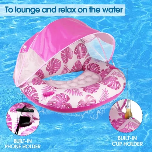 Vista 4 de COOLCOOLDEE New Upgraded Pool Chair Float with Shade,XL Pool Floats for Adults Heavy Duty,Inflatable Pool Chair Lounge Float with Cup Holder &